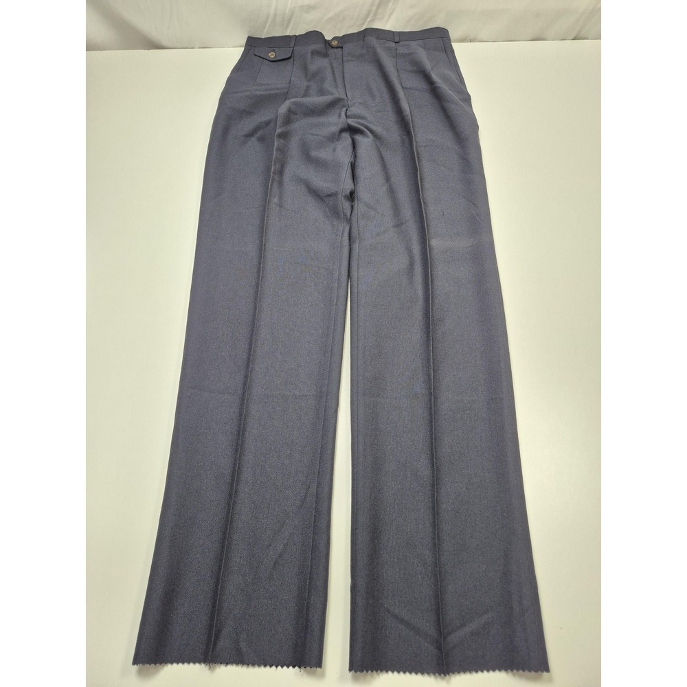 VTG Racquet Club Dress Pants Men 38x36 Blue Wool Blend Pleated Straight Unhemmed